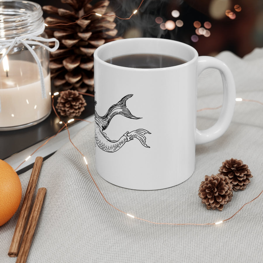 New Attitude White Mermaid and Dolphin Mug 11oz
